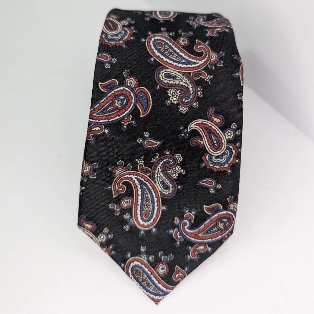 Daniel Adams Men’s Paisley Tie Black & Red Classic Vintage Necktie